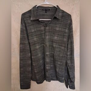 Robert Barakett “Dario Glen” Grey Plaid Knit Button-Up Shirt Mens Size Medium